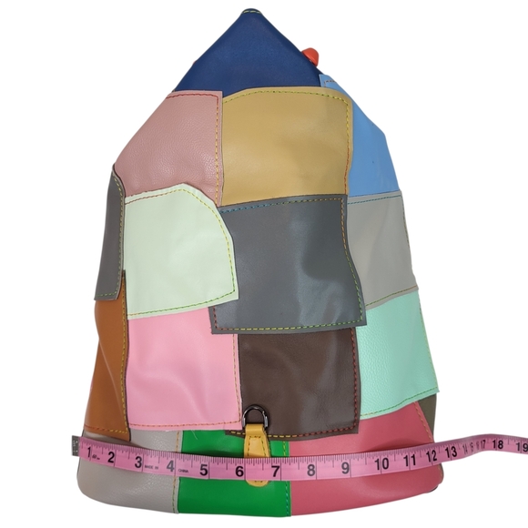 NEW Boho Chic Recycled Leather Patchwork Bucket Backpack Purse main image 4
